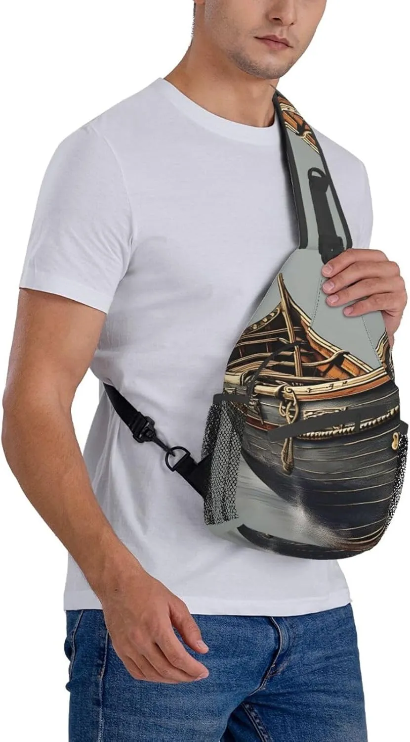 GeRRiT Old Viking Boats Print Small Backpack Sling Bag For Women Men, Chest Bag Daypack Crossbody For Travel Sport, SB-122