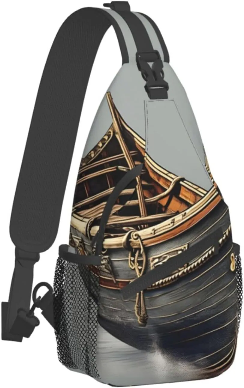 GeRRiT Old Viking Boats Print Small Backpack Sling Bag For Women Men, Chest Bag Daypack Crossbody For Travel Sport, SB-122