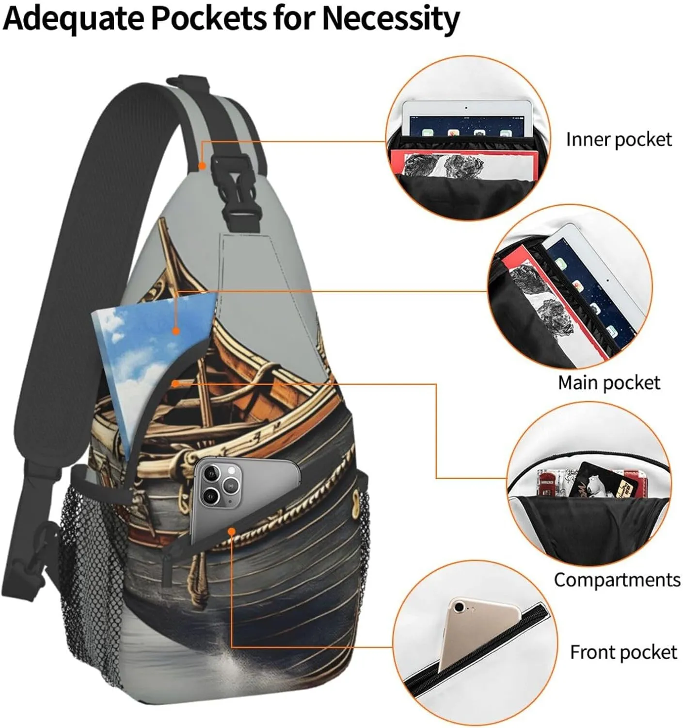 GeRRiT Old Viking Boats Print Small Backpack Sling Bag For Women Men, Chest Bag Daypack Crossbody For Travel Sport, SB-122