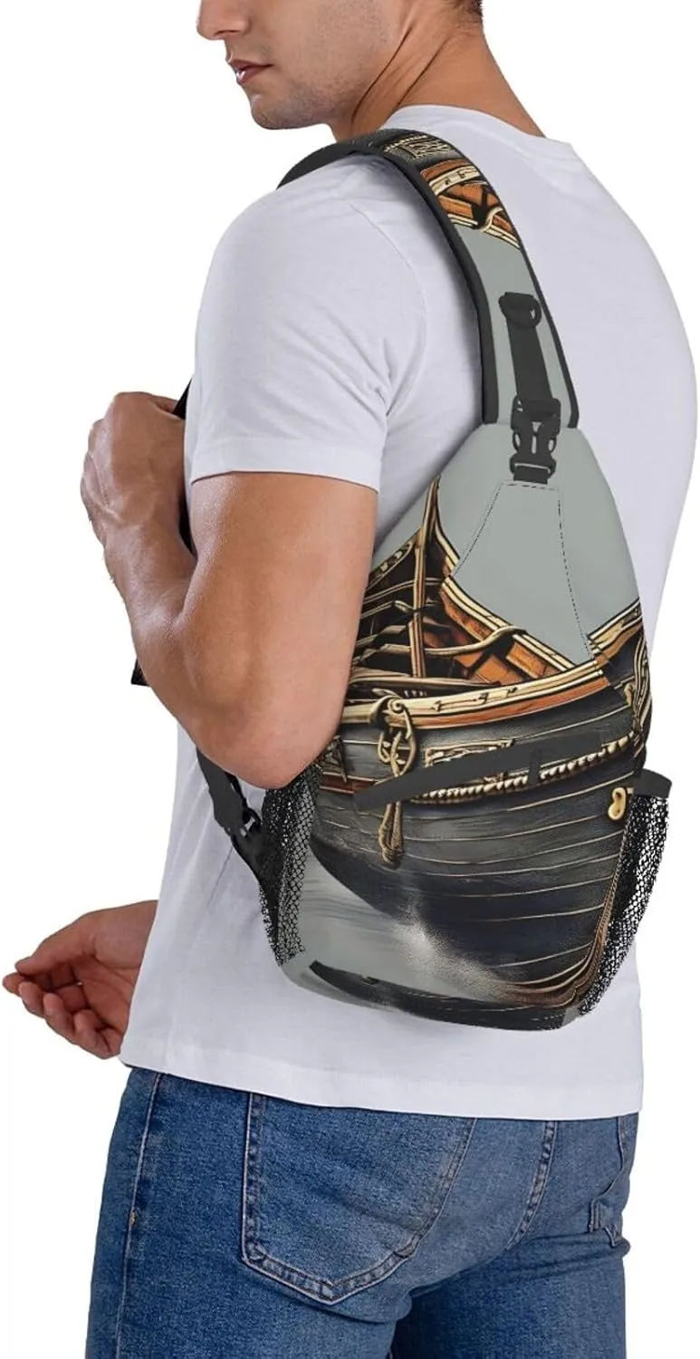 GeRRiT Old Viking Boats Print Small Backpack Sling Bag For Women Men, Chest Bag Daypack Crossbody For Travel Sport, SB-122