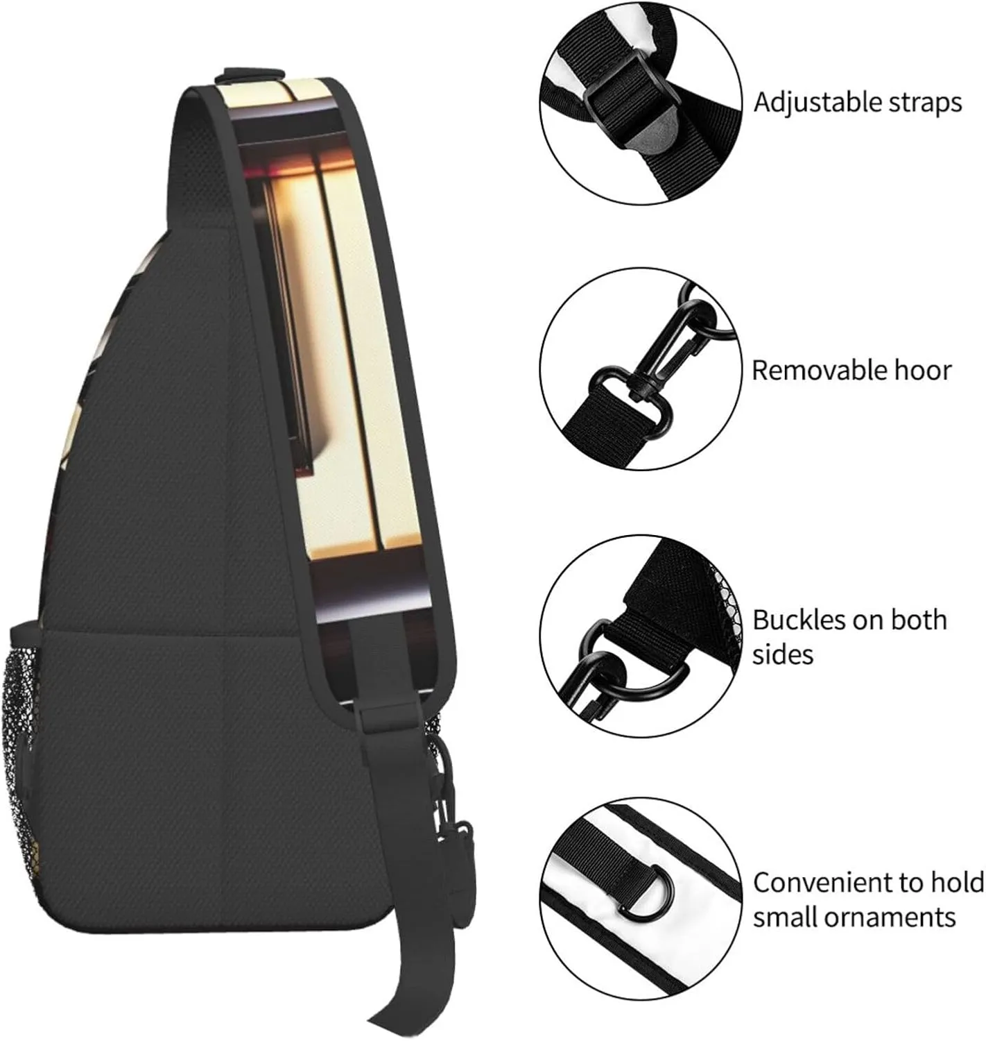 GeRRiT Piano Keys With Musical Notes Print Small Backpack Sling Bag For Women Men, Chest Bag Daypack Crossbody For Travel Sport