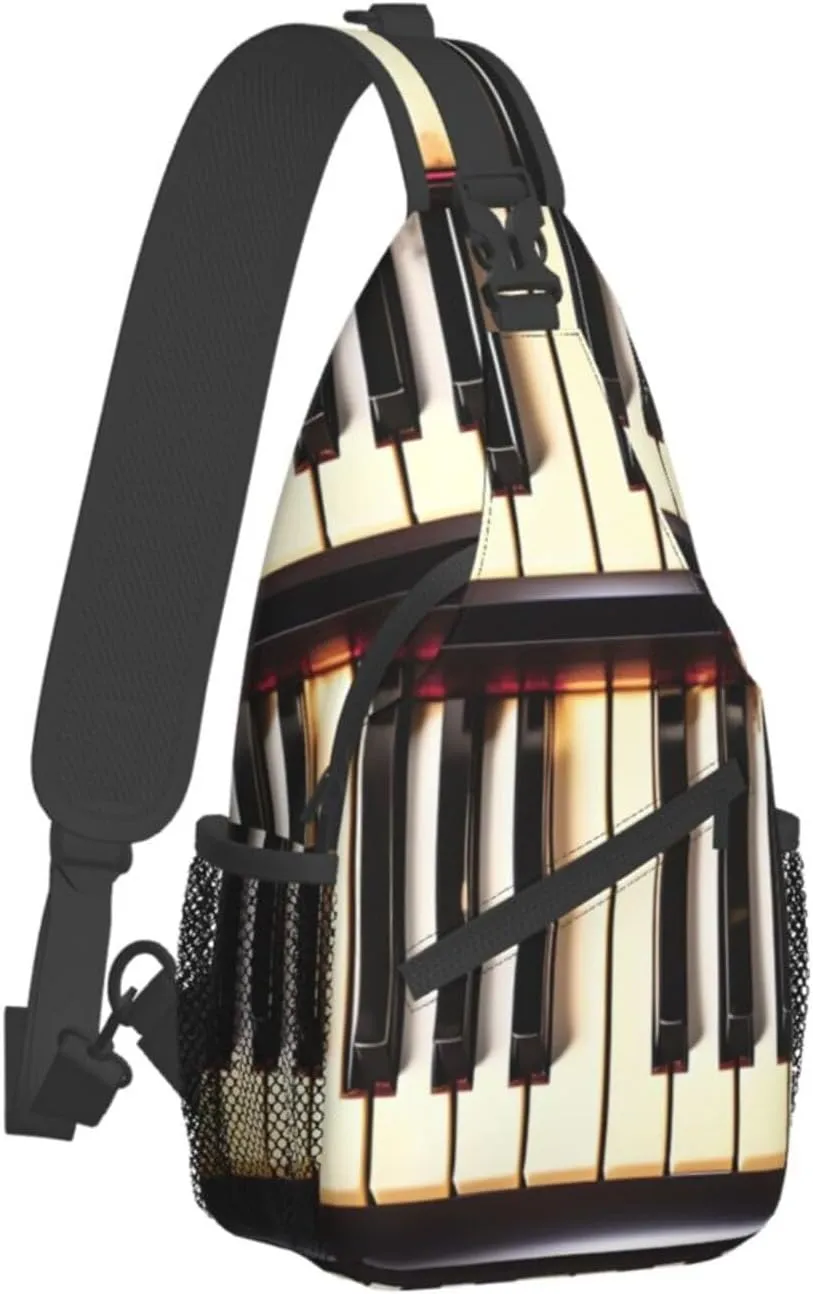 GeRRiT Piano Keys With Musical Notes Print Small Backpack Sling Bag For Women Men, Chest Bag Daypack Crossbody For Travel Sport