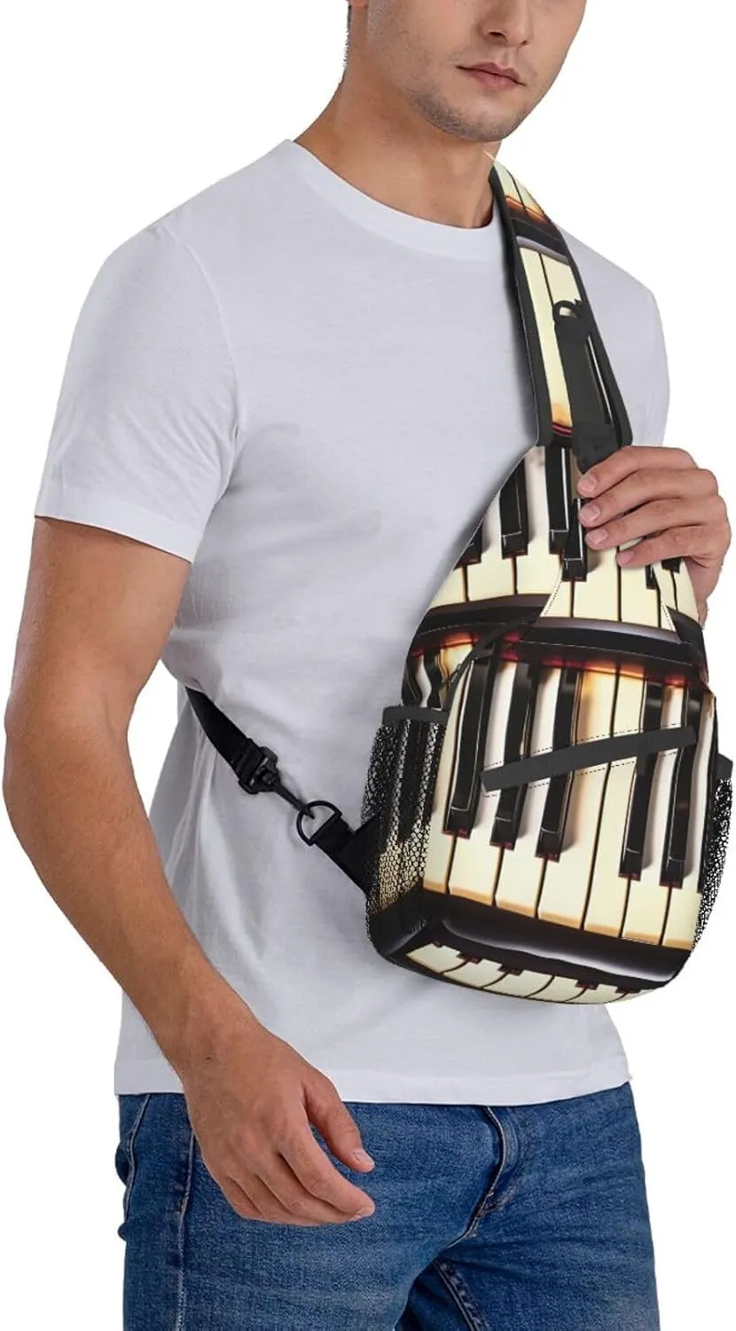 GeRRiT Piano Keys With Musical Notes Print Small Backpack Sling Bag For Women Men, Chest Bag Daypack Crossbody For Travel Sport