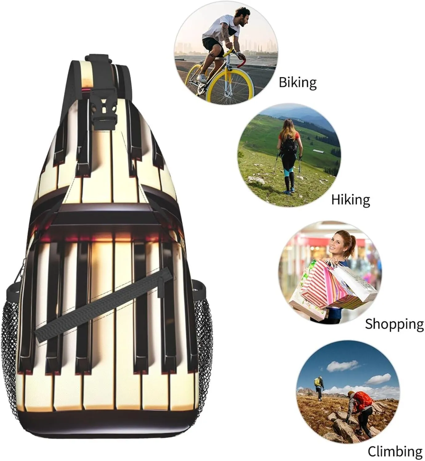 GeRRiT Piano Keys With Musical Notes Print Small Backpack Sling Bag For Women Men, Chest Bag Daypack Crossbody For Travel Sport