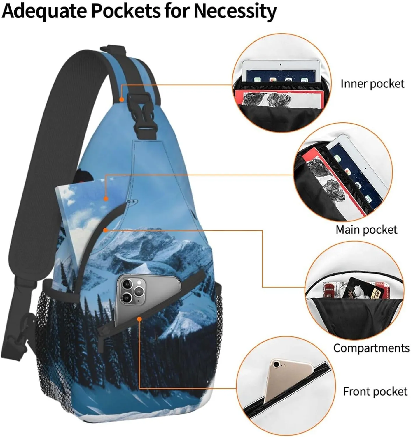GeRRiT Snowboarding Print Small Backpack Sling Bag For Women Men, Chest Bag Daypack Crossbody For Travel Sport, SB-122