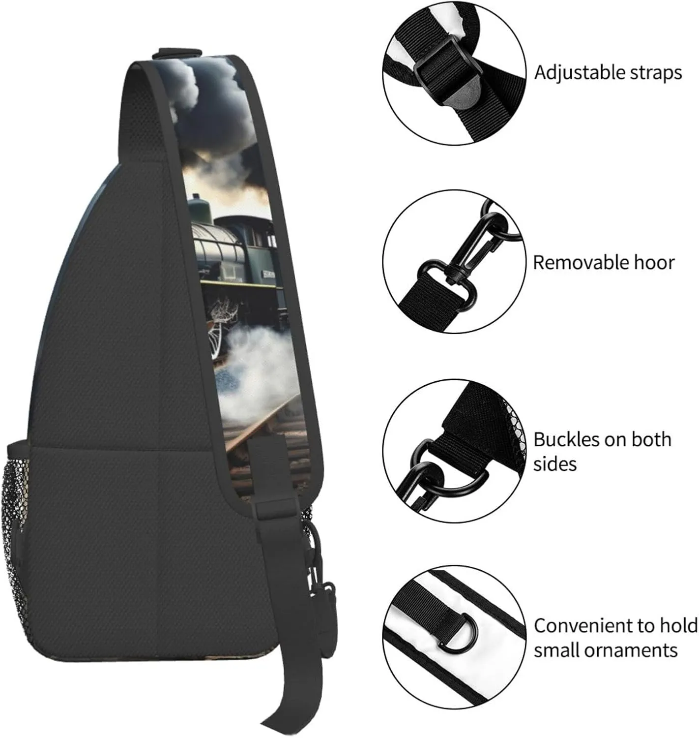 GeRRiT Steam Train Clouds Print Small Backpack Sling Bag For Women Men, Chest Bag Daypack Crossbody For Travel Sport