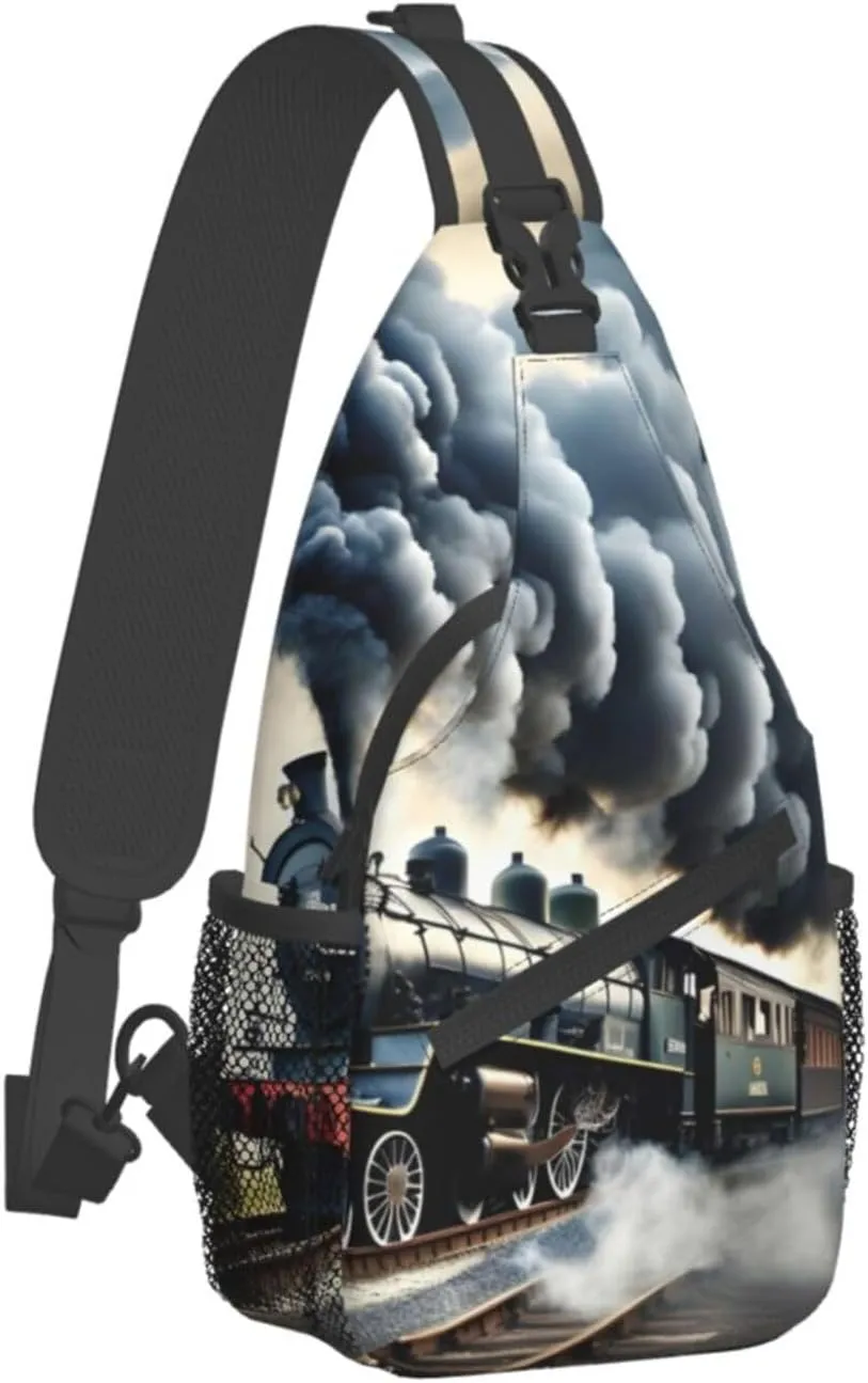 GeRRiT Steam Train Clouds Print Small Backpack Sling Bag For Women Men, Chest Bag Daypack Crossbody For Travel Sport