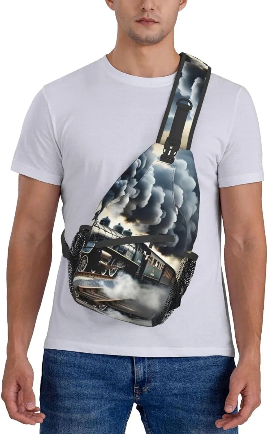 GeRRiT Steam Train Clouds Print Small Backpack Sling Bag For Women Men, Chest Bag Daypack Crossbody For Travel Sport