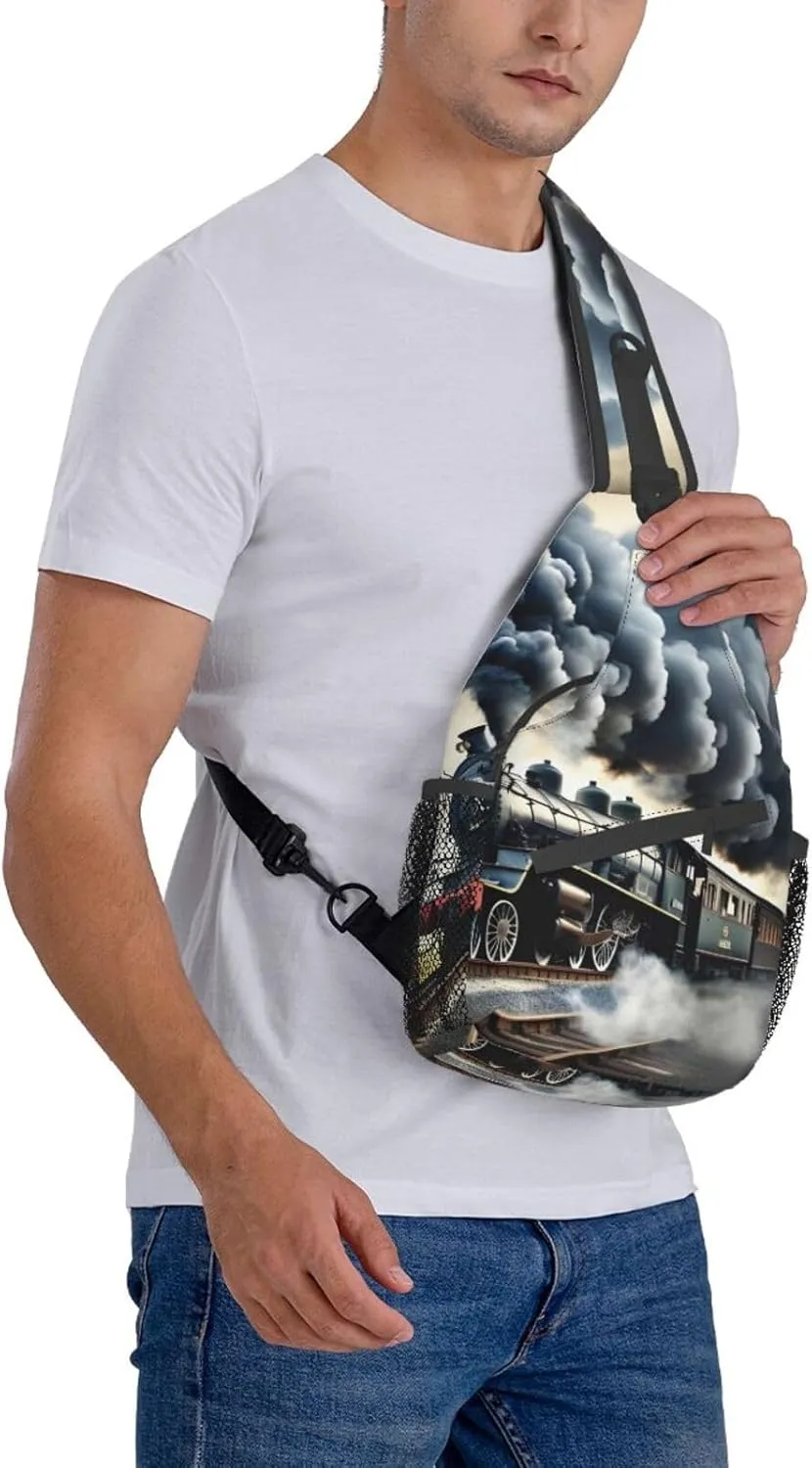 GeRRiT Steam Train Clouds Print Small Backpack Sling Bag For Women Men, Chest Bag Daypack Crossbody For Travel Sport