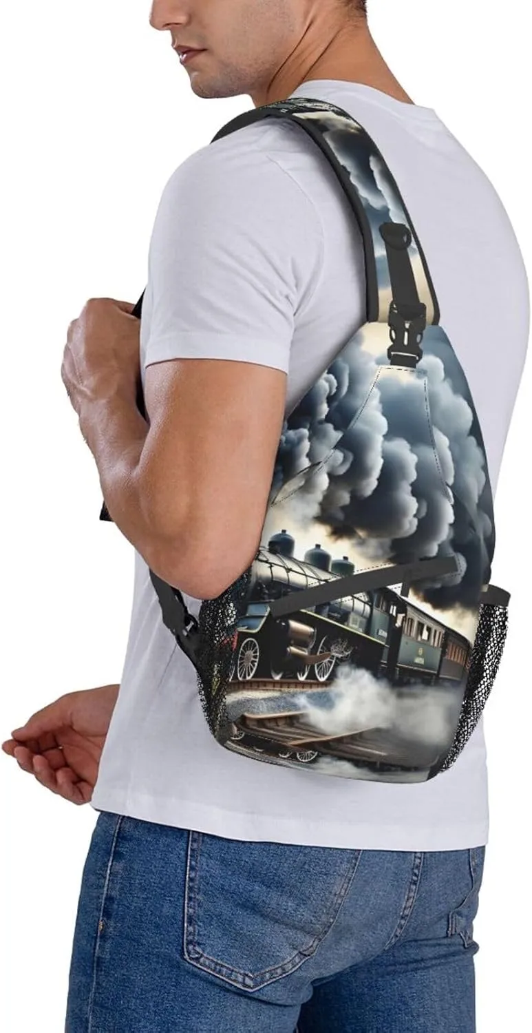 GeRRiT Steam Train Clouds Print Small Backpack Sling Bag For Women Men, Chest Bag Daypack Crossbody For Travel Sport