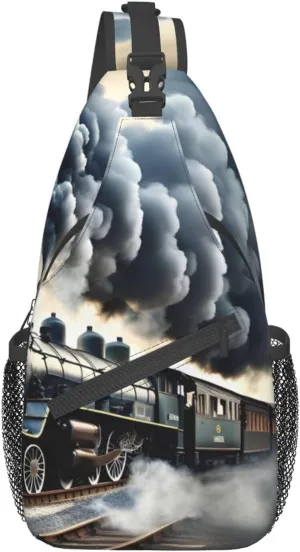 GeRRiT Steam Train Clouds Print Small Backpack Sling Bag For Women Men, Chest Bag Daypack Crossbody For Travel Sport