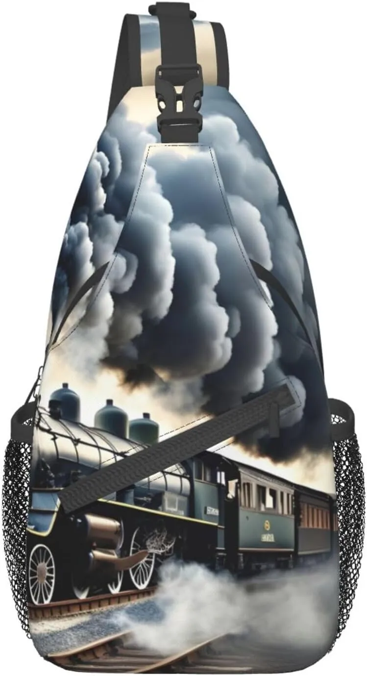 GeRRiT Steam Train Clouds Print Small Backpack Sling Bag For Women Men, Chest Bag Daypack Crossbody For Travel Sport