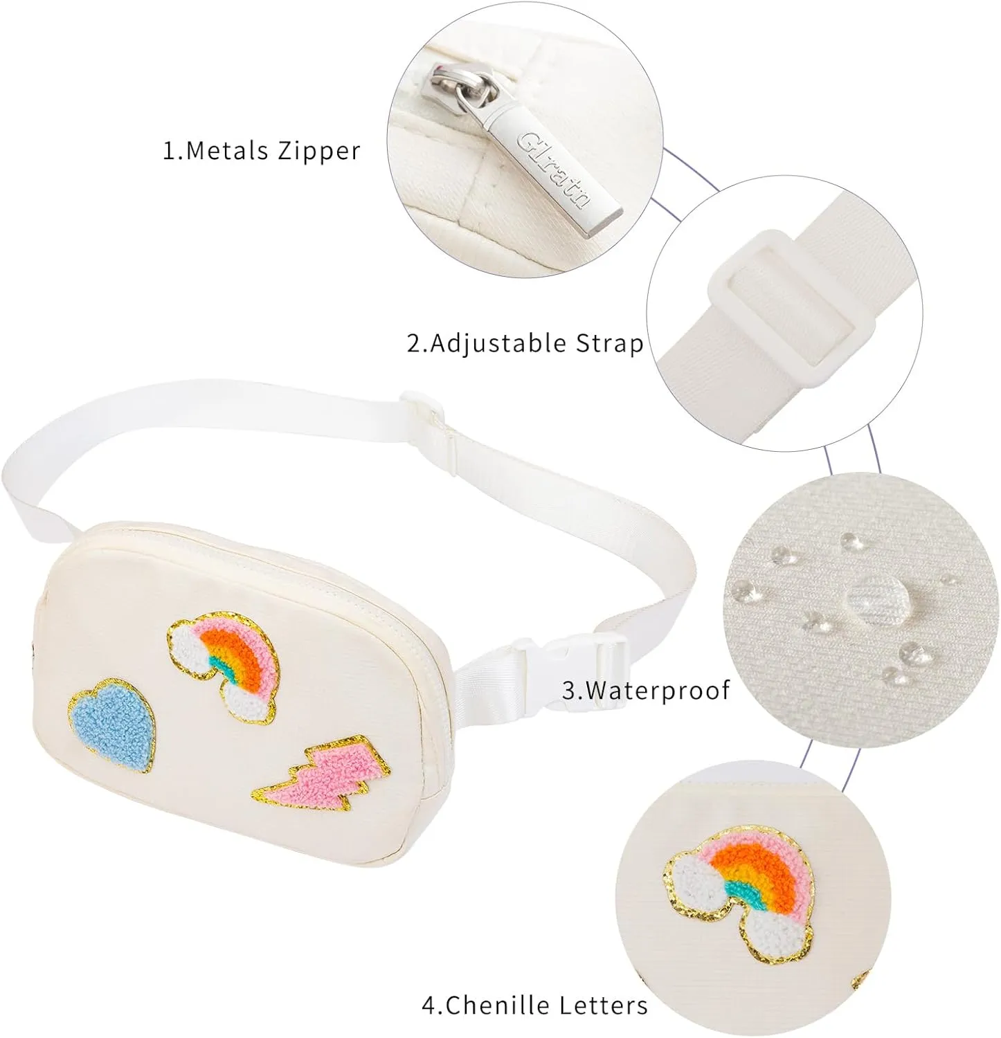 Gifts for Girls 3 4 5 6 7 8 9 10 11 12 Year Old Teens Kids Daughter Sister Gifts for Women ，Letter Patch Fanny Pack Belt Bag Cute Stuff for Girls Women Teen Trendy Crossbody Bags (Geige)