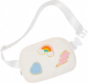 Gifts for Girls 3 4 5 6 7 8 9 10 11 12 Year Old Teens Kids Daughter Sister Gifts for Women ，Letter Patch Fanny Pack Belt Bag Cute Stuff for Girls Women Teen Trendy Crossbody Bags (Geige)