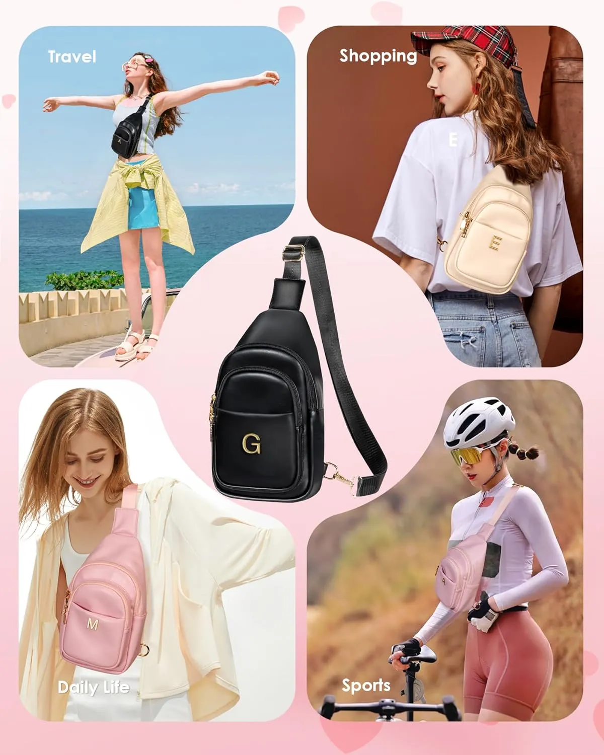 Gifts for Teen Girls Women, Initial Crossbody Sling Bag, Travel Purse for Girls, Cute Teen Girl Gifts Trendy Stuff