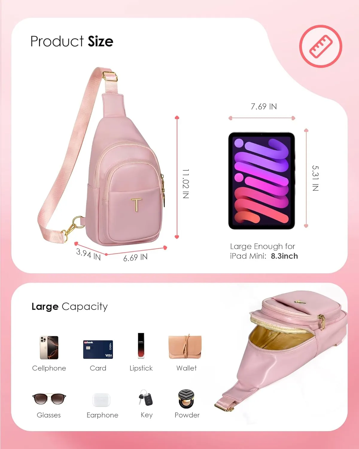 Gifts for Teen Girls Women, Initial Crossbody Sling Bag, Travel Purse for Girls, Cute Teen Girl Gifts Trendy Stuff