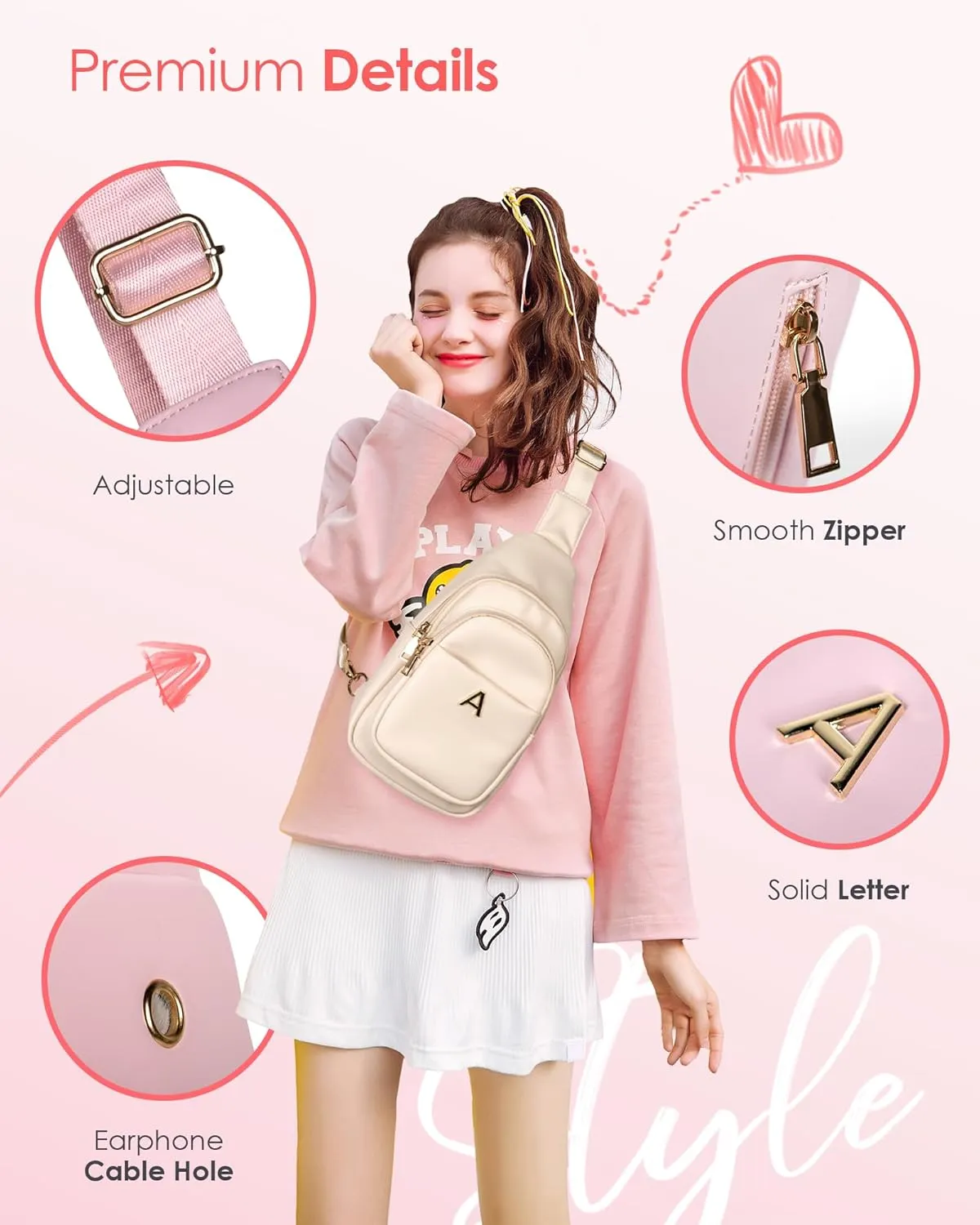 Gifts for Teen Girls Women, Initial Crossbody Sling Bag, Travel Purse for Girls, Cute Teen Girl Gifts Trendy Stuff