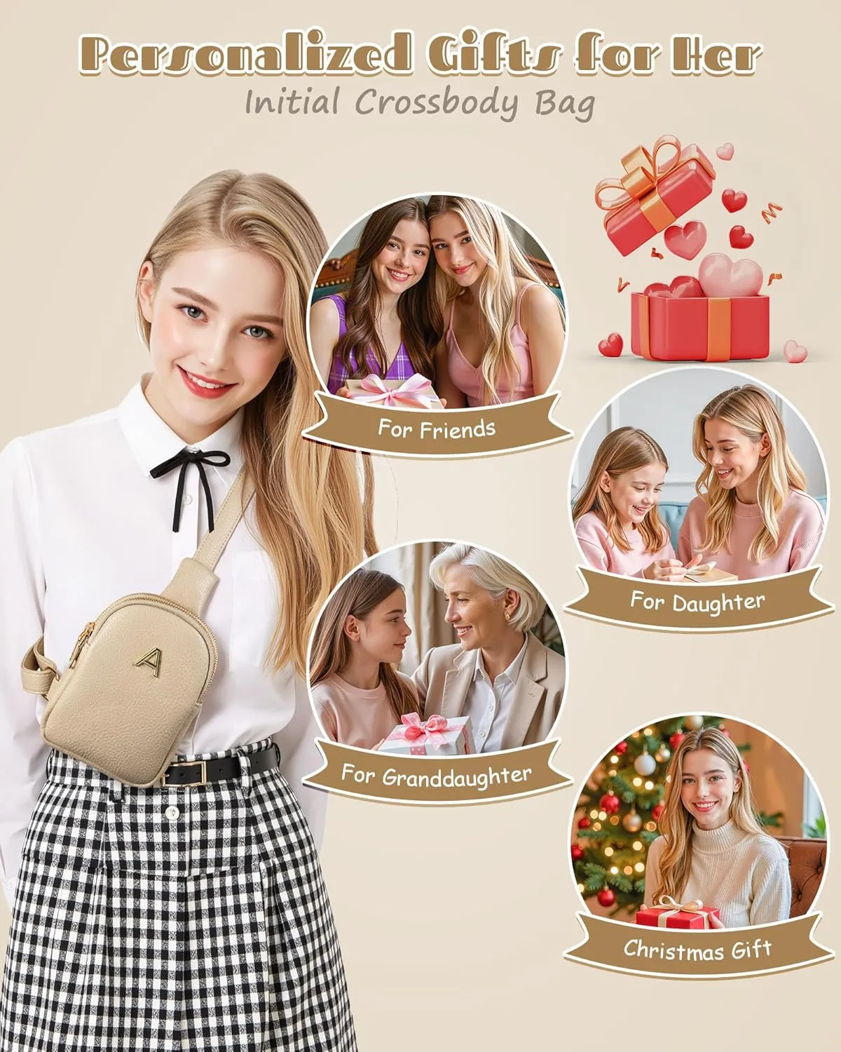 Gifts for Women Teen Girls, Monogram Mini Crossbody Bags for Women Girls, Personalized Graduation Teacher Gifts, Over The Shoulder Bags, Phone Purse for Daily Essentials, Sister Gifts