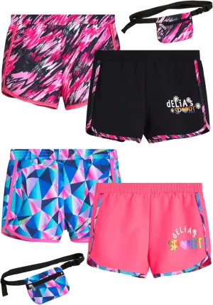 Girls Athletic Shorts - 4 Pack Woven Activewear Dolphin Shorts for Girls with Fanny Pack (Sizes: 4-16)