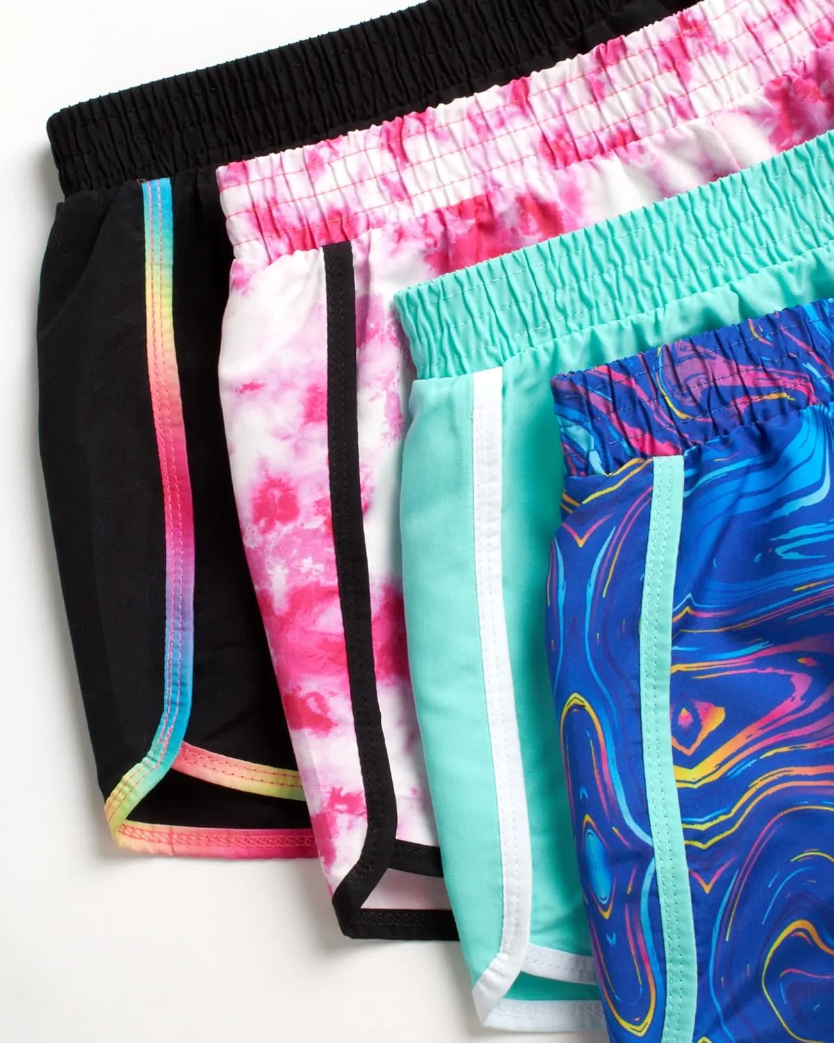 Girls Athletic Shorts - 4 Pack Woven Activewear Dolphin Shorts for Girls with Fanny Pack (Sizes: 4-16)