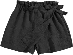 Girls' Casual Ruffled Paperbag Waist Shorts Tie Side Wide Leg Shorts