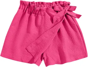 Girls' Casual Ruffled Paperbag Waist Shorts Tie Side Wide Leg Shorts