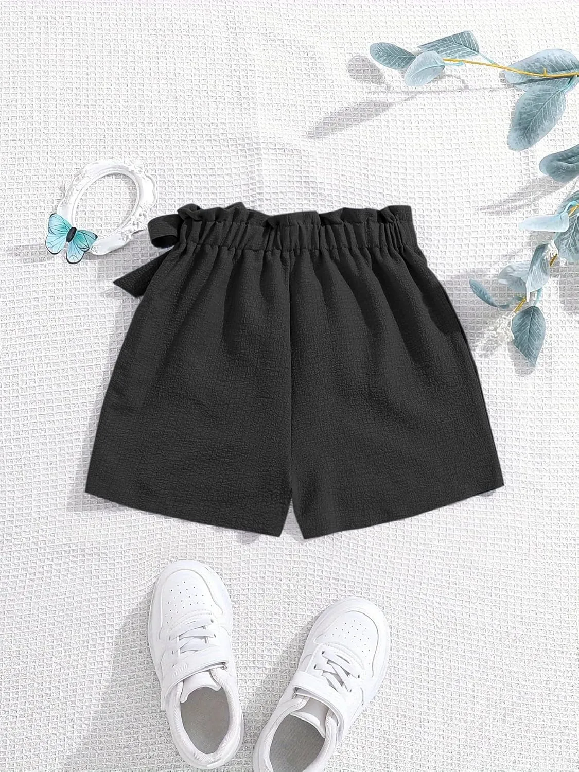 Girls' Casual Ruffled Paperbag Waist Shorts Tie Side Wide Leg Shorts