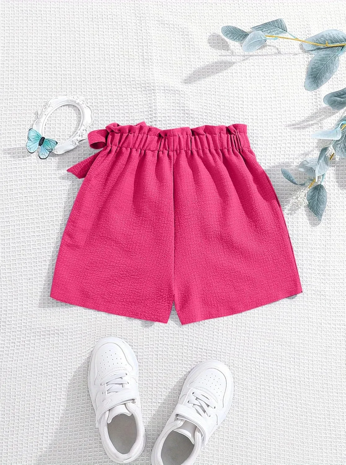 Girls' Casual Ruffled Paperbag Waist Shorts Tie Side Wide Leg Shorts
