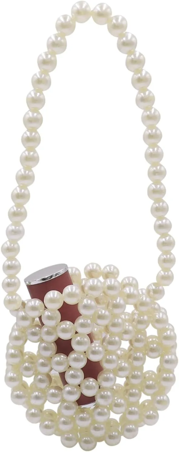 Girls White Beaded Pearl Handbag - Vintage Pearl Clutch Mini Evening Bag for Party Wedding