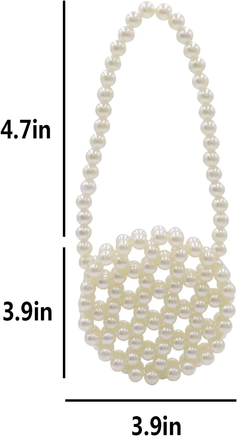 Girls White Beaded Pearl Handbag - Vintage Pearl Clutch Mini Evening Bag for Party Wedding