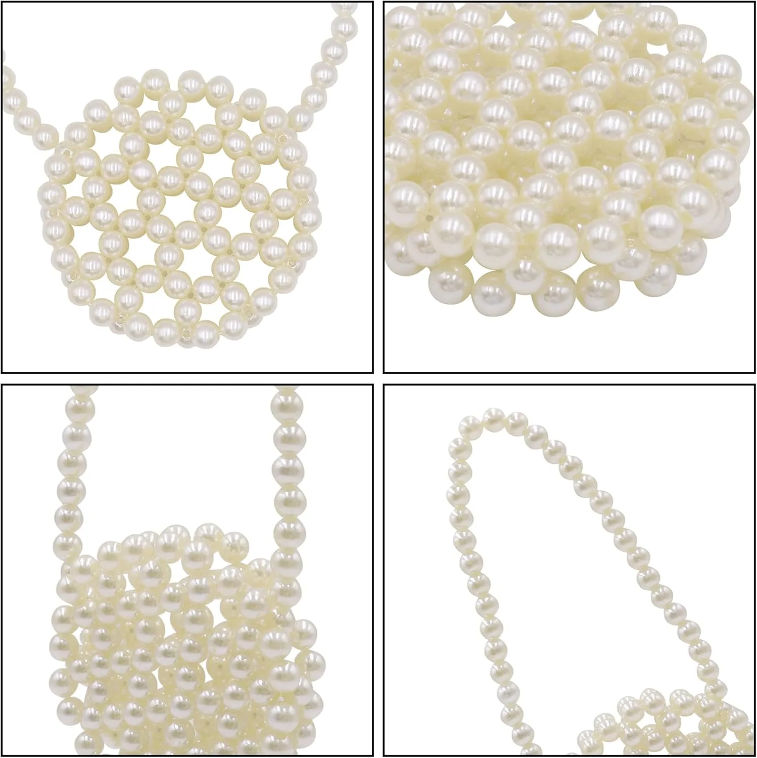 Girls White Beaded Pearl Handbag - Vintage Pearl Clutch Mini Evening Bag for Party Wedding