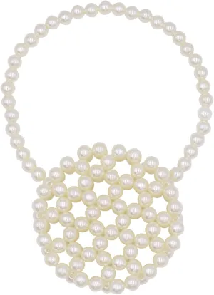 Girls White Beaded Pearl Handbag - Vintage Pearl Clutch Mini Evening Bag for Party Wedding