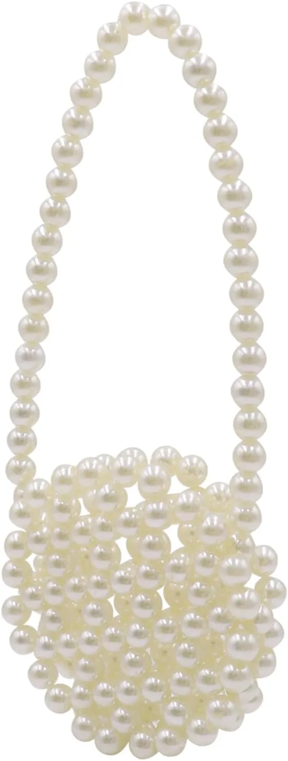 Girls White Beaded Pearl Handbag - Vintage Pearl Clutch Mini Evening Bag for Party Wedding