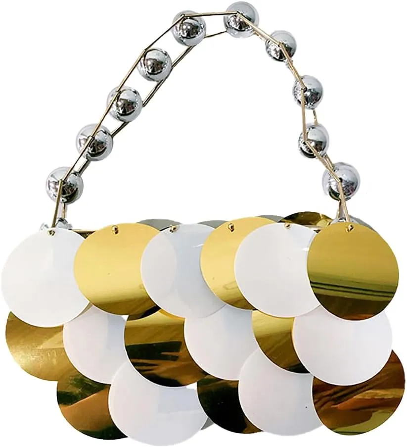 Glitter Ladies Beaded Evening Bag Round Sequin Clutch Shining Pearl Beads Handbag for Party Cocktail Prom