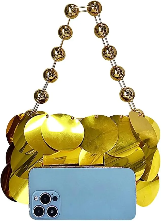 Glitter Ladies Beaded Evening Bag Round Sequin Clutch Shining Pearl Beads Handbag for Party Cocktail Prom