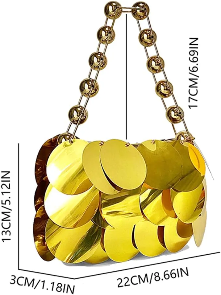 Glitter Ladies Beaded Evening Bag Round Sequin Clutch Shining Pearl Beads Handbag for Party Cocktail Prom