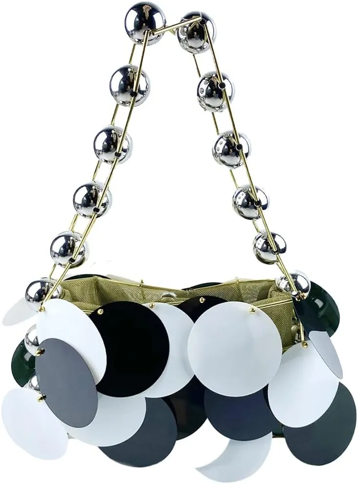 Glitter Ladies Beaded Evening Bag Round Sequin Clutch Shining Pearl Beads Handbag for Party Cocktail Prom