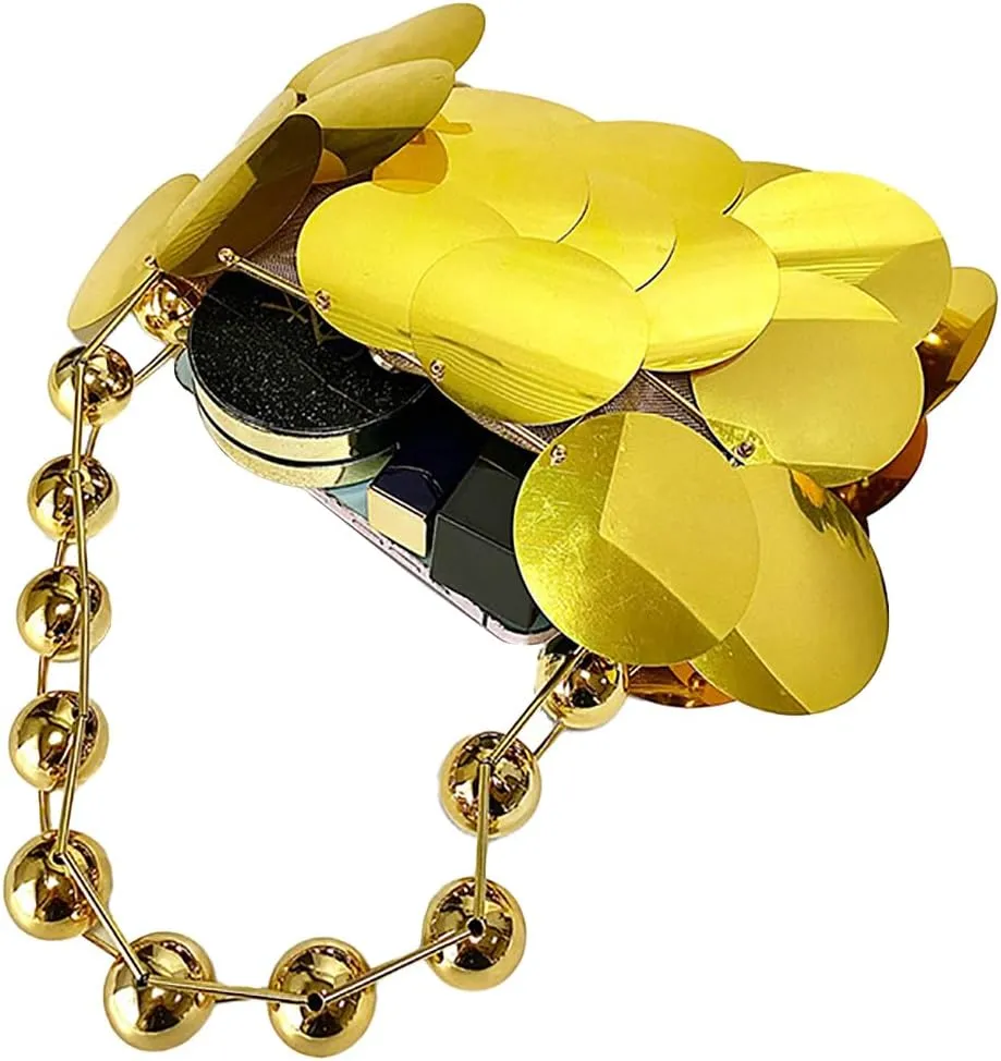 Glitter Ladies Beaded Evening Bag Round Sequin Clutch Shining Pearl Beads Handbag for Party Cocktail Prom