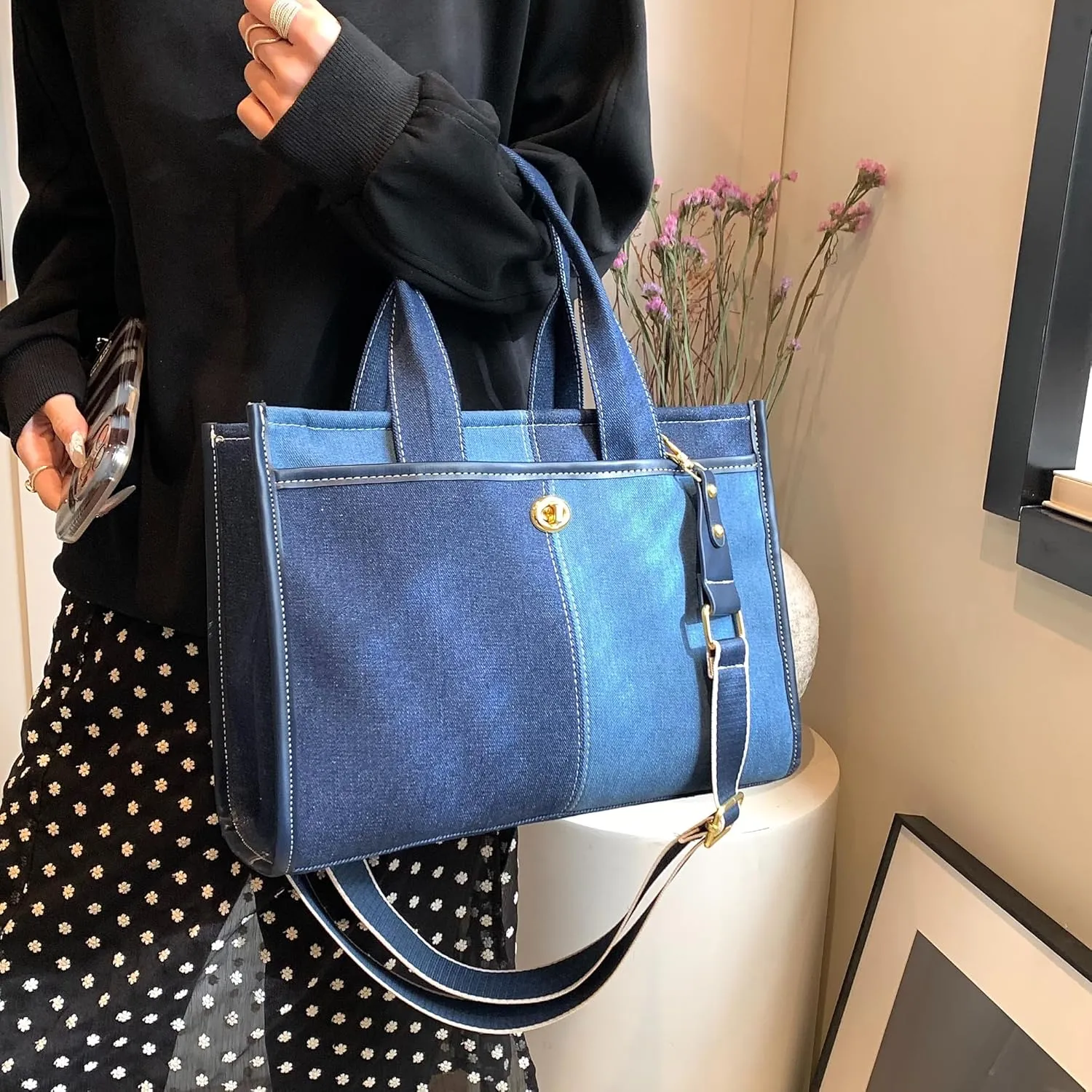 GLOD JORLEE Tote Bags for Women,Top-handle bags,Jeans Purses,Denim Hobo Shoulder Handbag for Travel,Shopping,Work