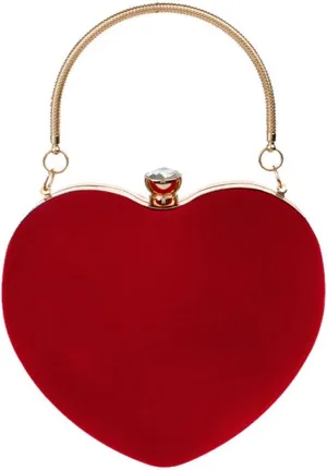 Goclothod Heart Shape Evening Bag Party Clutch Handbag Chain Shoulder Bag