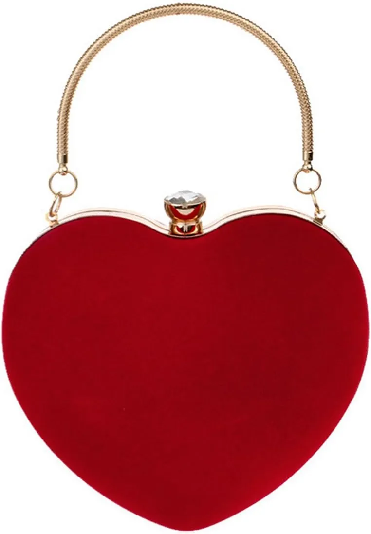 Goclothod Heart Shape Evening Bag Party Clutch Handbag Chain Shoulder Bag