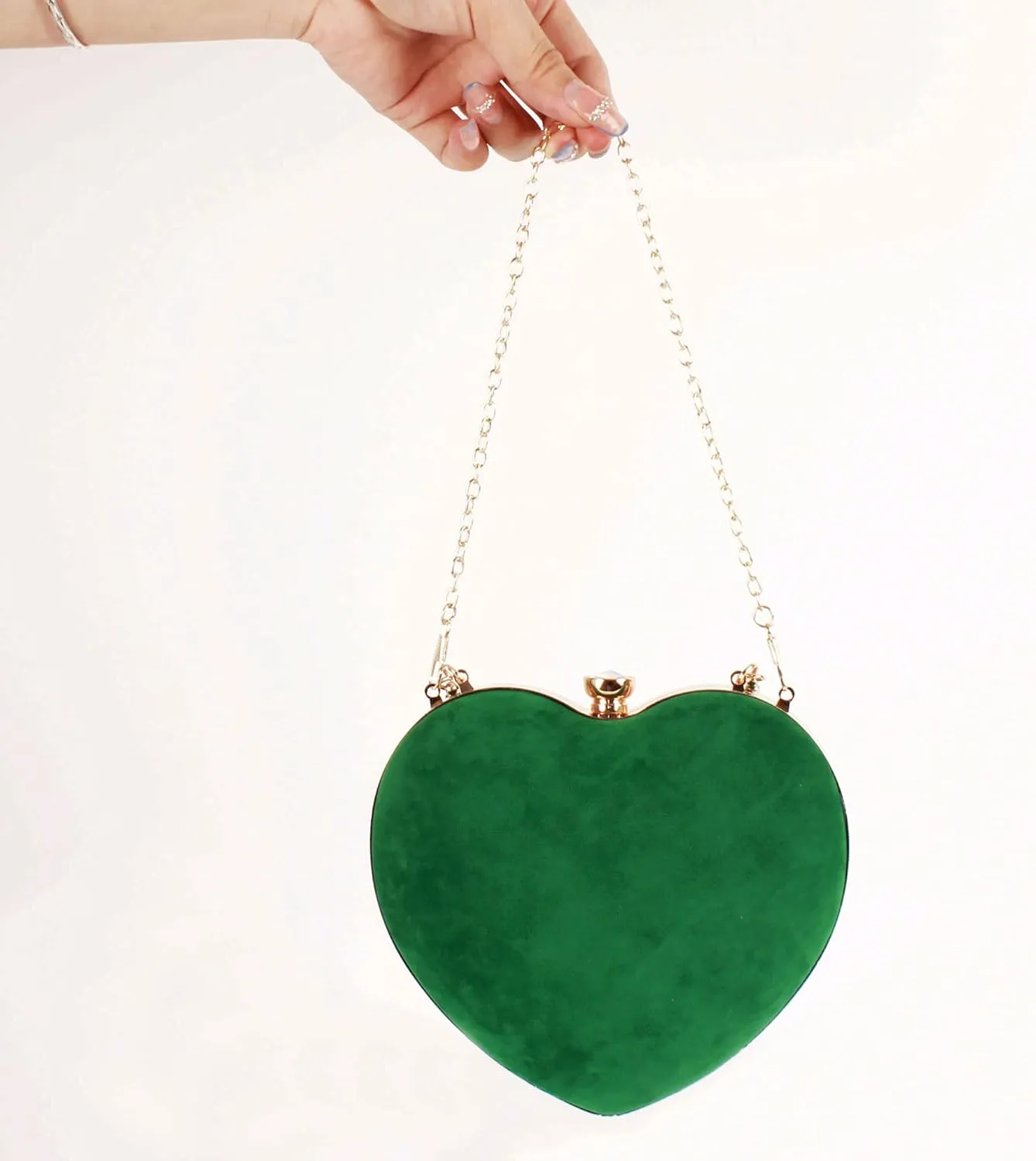 Goclothod Women Heart Shape Clutch Purse Velvet Shoulder Bag Evening Handbags