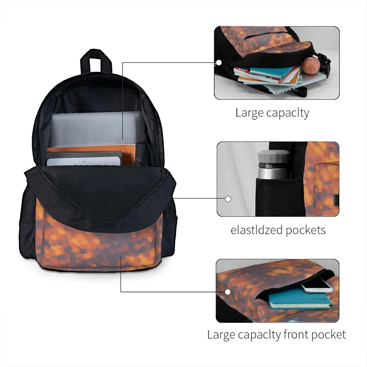Gold Texture Printed Pattern Backpack Printing Lightweight Casual Backpack Shoulder Bags Large Capacity Laptop Backpack