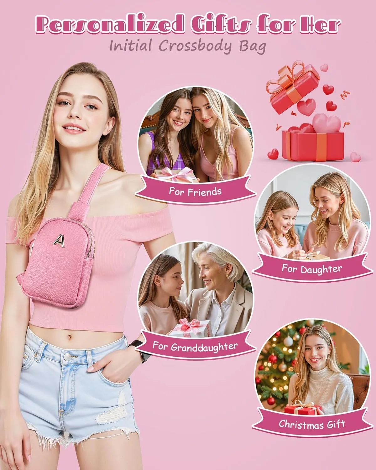 Graduation Gifts, Initial Crossbody Bags for Women Girls, Lightweight Mini Shoulder Bag, Leather Waterproof Sling Bag, Monogrammed Gifts for Teens, Cute Trendy Stuff, Travel Essentials