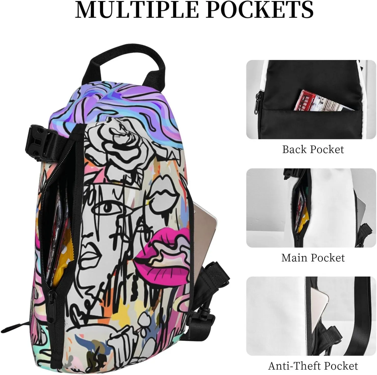 Graffiti Sling Backpack Graffiti Gifts Crossbody Bag For Women Men Sling Bag Travel Hiking Chest Bag Unisex