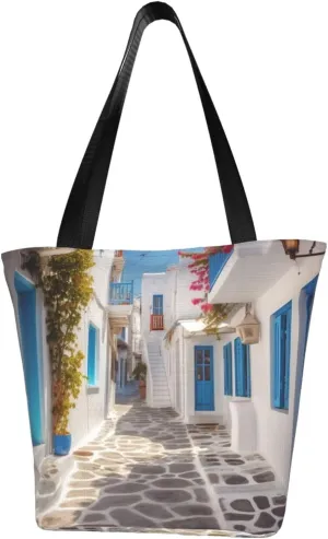 Greece Street printed Shoulder bag Canvas Shopping Bag Fashion Handbag