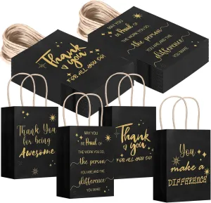 Gueevin 40 Pcs Teacher Employee Appreciation Bulk Thank You Gifts Paper Bags for Nurse Week Mother's Day CNA Week Gift Graduation Appreciation Inspirational Gift(Black)