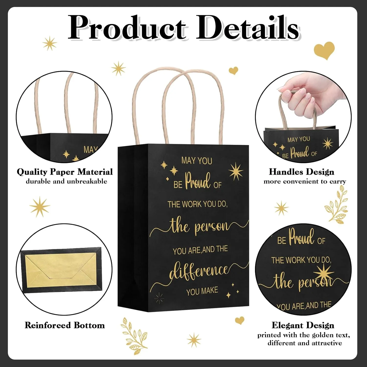 Gueevin 40 Pcs Teacher Employee Appreciation Bulk Thank You Gifts Paper Bags for Nurse Week Mother's Day CNA Week Gift Graduation Appreciation Inspirational Gift(Black)