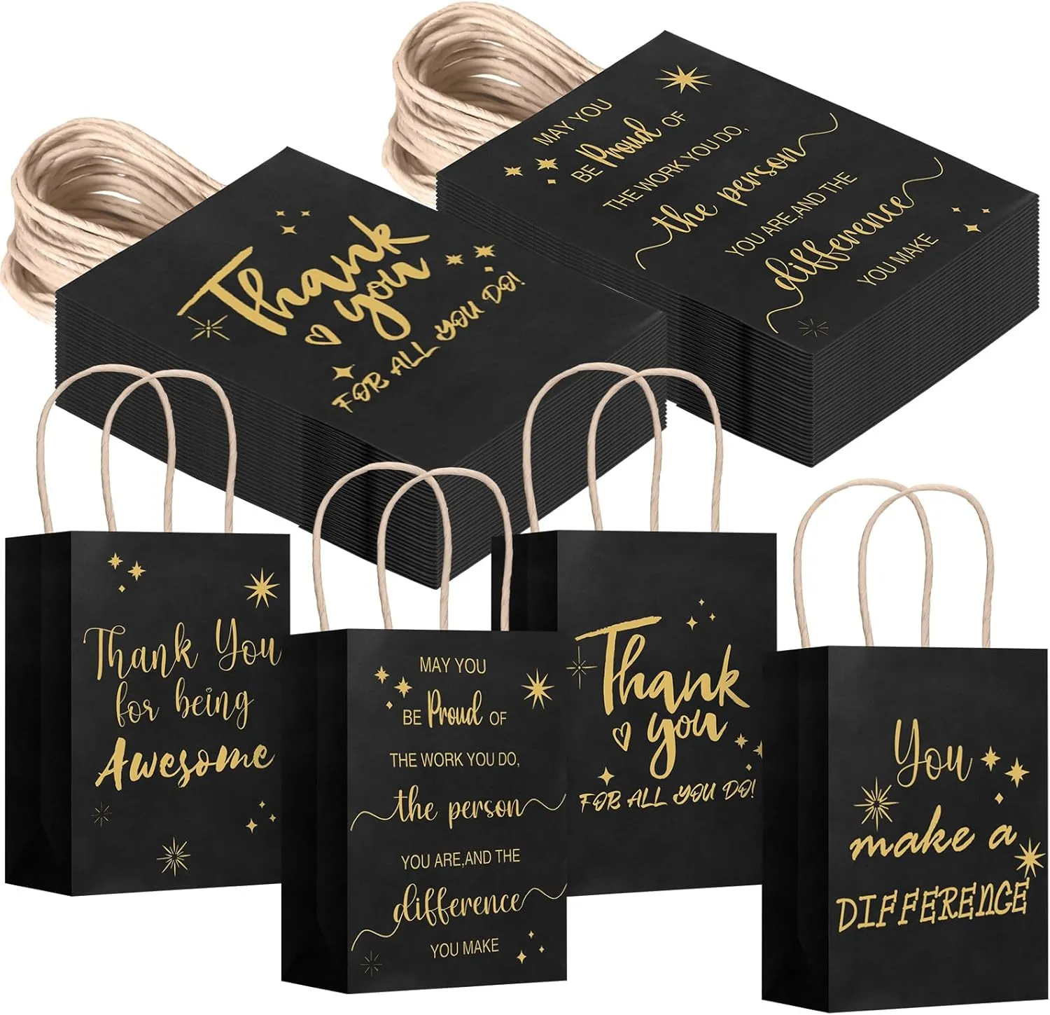 Gueevin 40 Pcs Teacher Employee Appreciation Bulk Thank You Gifts Paper Bags for Nurse Week Mother's Day CNA Week Gift Graduation Appreciation Inspirational Gift(Black)