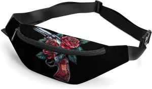 Guns And Rose Crossbody Fanny Pack Waist Packs Adjustable Shoulder Bags Sling Bag for Hiking Running Cycling